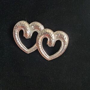 Vintage Silvertone Textured Double Heart Brooch